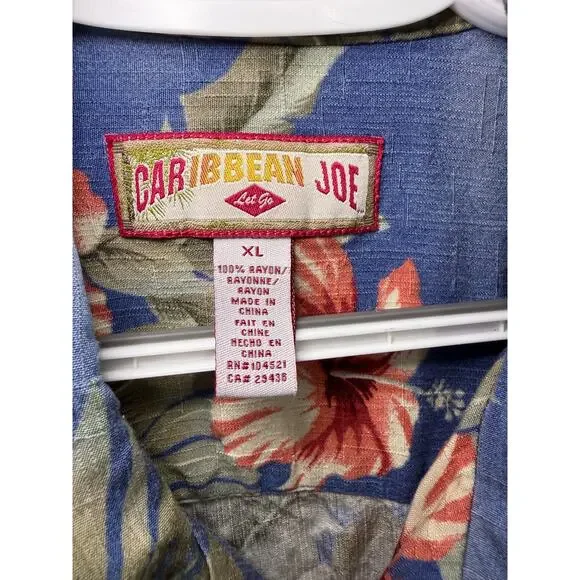Caribbean Joe hawaiian rayon buttond down short sleeve camp shirt mens XL resort - Picture 2 of 6